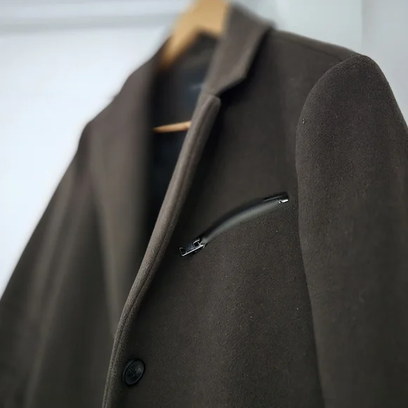 Marc New York Long Wool Blend Moto Single Breasted Overcoat in Olive - Picture 4 of 10